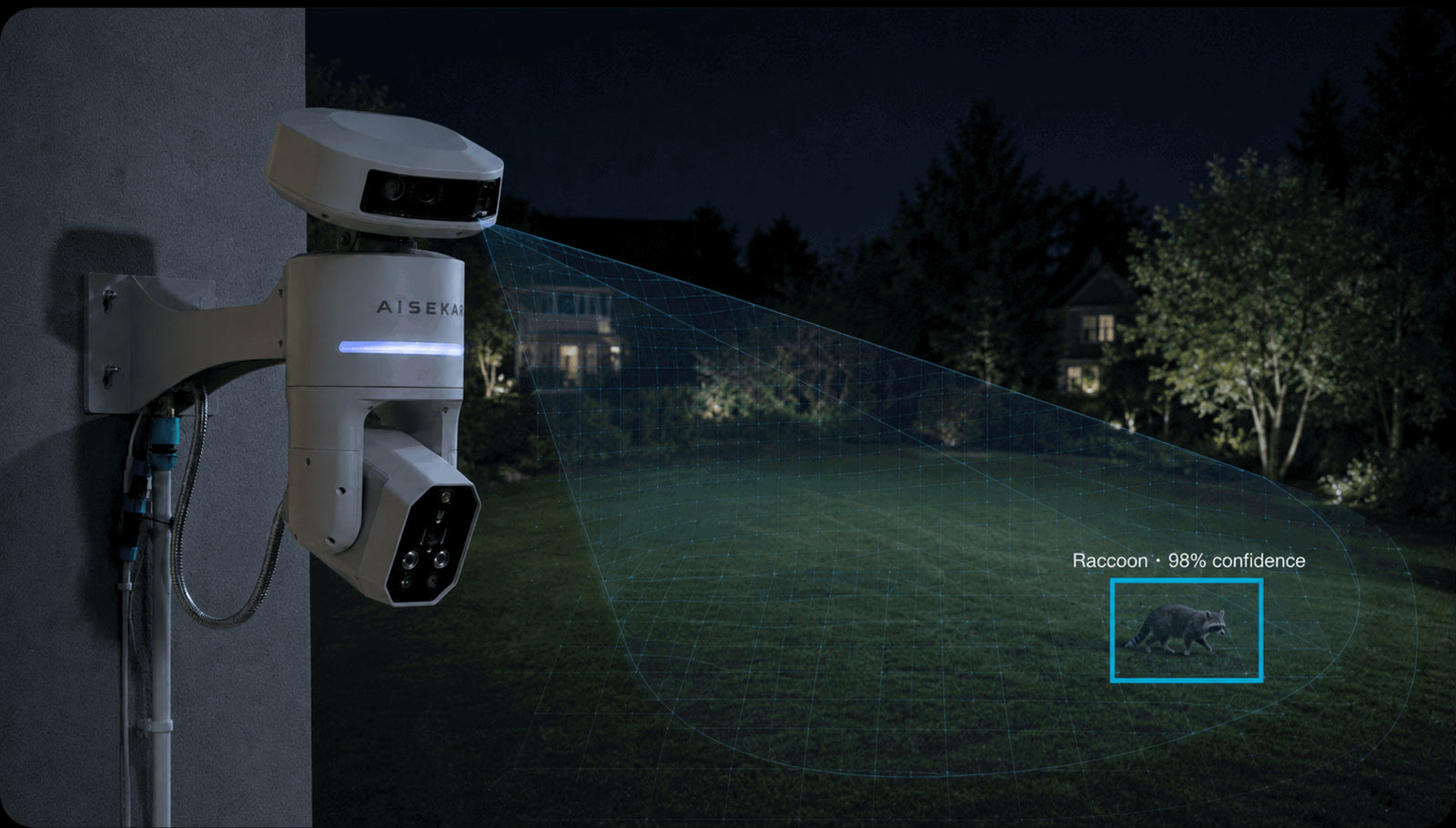 Aisekar cameras see a raccoon entering the yard